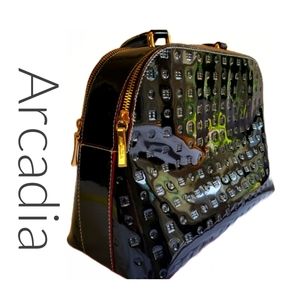 Arcadia black patent leather satchel purse